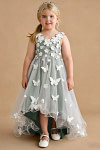Akaks Eria Eucalyptus Flower Girl Dress A-Line Lace Tulle Asymmetrical Hem Sleeveless V-neck 3D White Flowers Dress Image917798