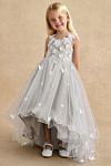 Akaks Eria Frost Flower Girl Dress A-Line V-neck Lace Tulle Asymmetrical Hem Sleeveless 3D White Flowers Dress Image258464
