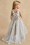 Akaks Eria Frost Flower Girl Dress A-Line V-neck Lace Tulle Asymmetrical Hem Sleeveless 3D White Flowers Dress Image268066