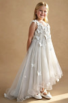 Akaks Eria Frost Flower Girl Dress A-Line V-neck Lace Tulle Asymmetrical Hem Sleeveless 3D White Flowers Dress Image536237