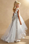 Akaks Eria Frost Flower Girl Dress A-Line V-neck Lace Tulle Asymmetrical Hem Sleeveless 3D White Flowers Dress Image705208