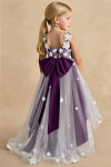 Akaks Eria Grape Flower Girl Dress A-Line V-neck Lace Tulle Asymmetrical Hem Sleeveless 3D White Flowers Dress Image279119