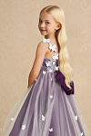 Akaks Eria Grape Flower Girl Dress A-Line V-neck Lace Tulle Asymmetrical Hem Sleeveless 3D White Flowers Dress Image418099