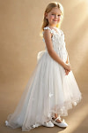 Akaks Eria Ivory Flower Girl Dress A-Line V-neck Lace Tulle Asymmetrical Hem Sleeveless 3D White Flowers Dress Image253310