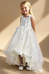 Akaks Eria Ivory Flower Girl Dress A-Line V-neck Lace Tulle Asymmetrical Hem Sleeveless 3D White Flowers Dress Image722740
