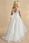 Akaks Eria Ivory Flower Girl Dress A-Line V-neck Lace Tulle Asymmetrical Hem Sleeveless 3D White Flowers Dress Image899872