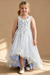 Akaks Eria Lavender Flower Girl Dress A-Line V-neck Lace Tulle Asymmetrical Hem Sleeveless 3D White Flowers Dress Image465966