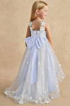 Akaks Eria Lavender Flower Girl Dress A-Line V-neck Lace Tulle Asymmetrical Hem Sleeveless 3D White Flowers Dress Image680243