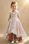 Akaks Eria Mai Tai Flower Girl Dress A-Line V-neck Lace Tulle Asymmetrical Hem Sleeveless 3D White Flowers Dress Image202052
