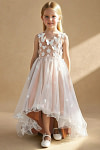 Akaks Eria Mai Tai Flower Girl Dress A-Line V-neck Lace Tulle Asymmetrical Hem Sleeveless 3D White Flowers Dress Image634789