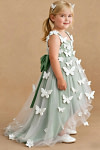 Akaks Eria Matcha Flower Girl Dress A-Line Lace Tulle Asymmetrical Hem Sleeveless V-neck 3D White Flowers Dress Image612071