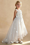 Akaks Eria Off White Flower Girl Dress A-Line V-neck Lace Tulle Asymmetrical Hem Sleeveless 3D White Flowers Dress Image409678