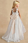 Akaks Eria Off White Flower Girl Dress A-Line V-neck Lace Tulle Asymmetrical Hem Sleeveless 3D White Flowers Dress Image601309