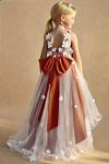 Akaks Eria Paprika Flower Girl Dress A-Line V-neck Lace Tulle Asymmetrical Hem Sleeveless 3D White Flowers Dress Image776467
