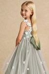 Akaks Eria Pistachio Flower Girl Dress A-Line Lace Tulle Asymmetrical Hem Sleeveless V-neck 3D White Flowers Dress Image272213