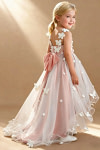 Akaks Eria Rosette Flower Girl Dress A-Line V-neck Lace Tulle Asymmetrical Hem Sleeveless 3D White Flowers Dress Image525768