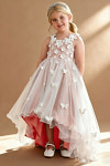 Akaks Eria Rosette Flower Girl Dress A-Line V-neck Lace Tulle Asymmetrical Hem Sleeveless 3D White Flowers Dress Image656893