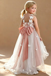 Akaks Eria Rosette Flower Girl Dress A-Line V-neck Lace Tulle Asymmetrical Hem Sleeveless 3D White Flowers Dress Image794143