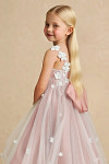 Akaks Eria Rosette Flower Girl Dress A-Line V-neck Lace Tulle Asymmetrical Hem Sleeveless 3D White Flowers Dress Image864422