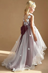 Akaks Eria Sangria Flower Girl Dress A-Line V-neck Lace Tulle Asymmetrical Hem Sleeveless 3D White Flowers Dress Image122448