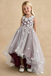 Akaks Eria Sangria Flower Girl Dress A-Line V-neck Lace Tulle Asymmetrical Hem Sleeveless 3D White Flowers Dress Image139525
