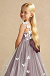 Akaks Eria Sangria Flower Girl Dress A-Line V-neck Lace Tulle Asymmetrical Hem Sleeveless 3D White Flowers Dress Image474694