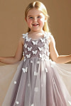 Akaks Eria Sangria Flower Girl Dress A-Line V-neck Lace Tulle Asymmetrical Hem Sleeveless 3D White Flowers Dress Image719396