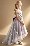 Akaks Eria Sangria Flower Girl Dress A-Line V-neck Lace Tulle Asymmetrical Hem Sleeveless 3D White Flowers Dress Image907638