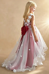 Akaks Eria Scarlet Flower Girl Dress A-Line V-neck Lace Tulle Asymmetrical Hem Sleeveless 3D White Flowers Dress Image317699