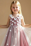 Akaks Eria Scarlet Flower Girl Dress A-Line V-neck Lace Tulle Asymmetrical Hem Sleeveless 3D White Flowers Dress Image535768