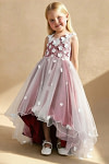 Akaks Eria Scarlet Flower Girl Dress A-Line V-neck Lace Tulle Asymmetrical Hem Sleeveless 3D White Flowers Dress Image544452