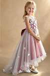 Akaks Eria Scarlet Flower Girl Dress A-Line V-neck Lace Tulle Asymmetrical Hem Sleeveless 3D White Flowers Dress Image830754