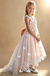 Akaks Eria Sunset Flower Girl Dress A-Line V-neck Lace Tulle Asymmetrical Hem Sleeveless 3D White Flowers Dress Image144534