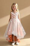 Akaks Eria Sunset Flower Girl Dress A-Line V-neck Lace Tulle Asymmetrical Hem Sleeveless 3D White Flowers Dress Image987059