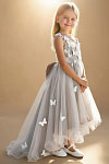 Akaks Eria Taupe Flower Girl Dress A-Line V-neck Lace Tulle Asymmetrical Hem Sleeveless 3D White Flowers Dress Image398256