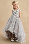 Akaks Eria Taupe Flower Girl Dress A-Line V-neck Lace Tulle Asymmetrical Hem Sleeveless 3D White Flowers Dress Image637770