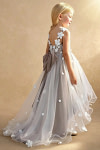 Akaks Eria Taupe Flower Girl Dress A-Line V-neck Lace Tulle Asymmetrical Hem Sleeveless 3D White Flowers Dress Image839264