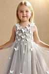 Akaks Eria Taupe Flower Girl Dress A-Line V-neck Lace Tulle Asymmetrical Hem Sleeveless 3D White Flowers Dress Image873799