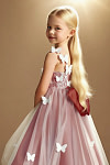 Akaks Eria Terracotta Flower Girl Dress A-Line V-neck Lace Tulle Asymmetrical Hem Sleeveless 3D White Flowers Dress Image226798