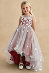 Akaks Eria Terracotta Flower Girl Dress A-Line V-neck Lace Tulle Asymmetrical Hem Sleeveless 3D White Flowers Dress Image655556