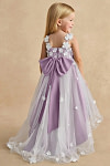 Akaks Eria Wisteria Flower Girl Dress A-Line V-neck Lace Tulle Asymmetrical Hem Sleeveless 3D White Flowers Dress Image150356