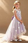 Akaks Eria Wisteria Flower Girl Dress A-Line V-neck Lace Tulle Asymmetrical Hem Sleeveless 3D White Flowers Dress Image218719