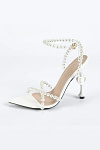 Akaks Fleur Peep Toe Stiletto White Sandals Pearl Strap For Women Heel Height 4.17inch Image412791