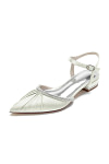 Akaks Ivory Pointed Toe Astra Satin Flats with Rhinestone Image438425
