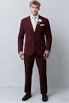 Akaks James Wool Burgundy Suit Men Classic Single-Breasted Notch Lapels Jacket Adjustable Hems Pants Image847745