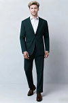 Akaks James Wool Dark Green Suit Classic Single-Breasted Notch Lapels Jacket Adjustable Hems Pants Image779058