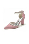 Akaks Jessa Block Heel Pointed Toe Pumps Dusty Rose with Pearls Image304905
