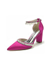 Akaks Jessa Block Heel Pointed Toe Pumps Fuchsia with Pearls Image435196