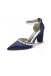 Akaks Jessa Block Heel Pointed Toe Pumps Navy Blue with Pearls Image225276