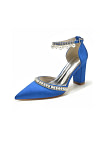 Akaks Jessa Block Heel Pointed Toe Pumps Royal Blue with Pearls Image301618